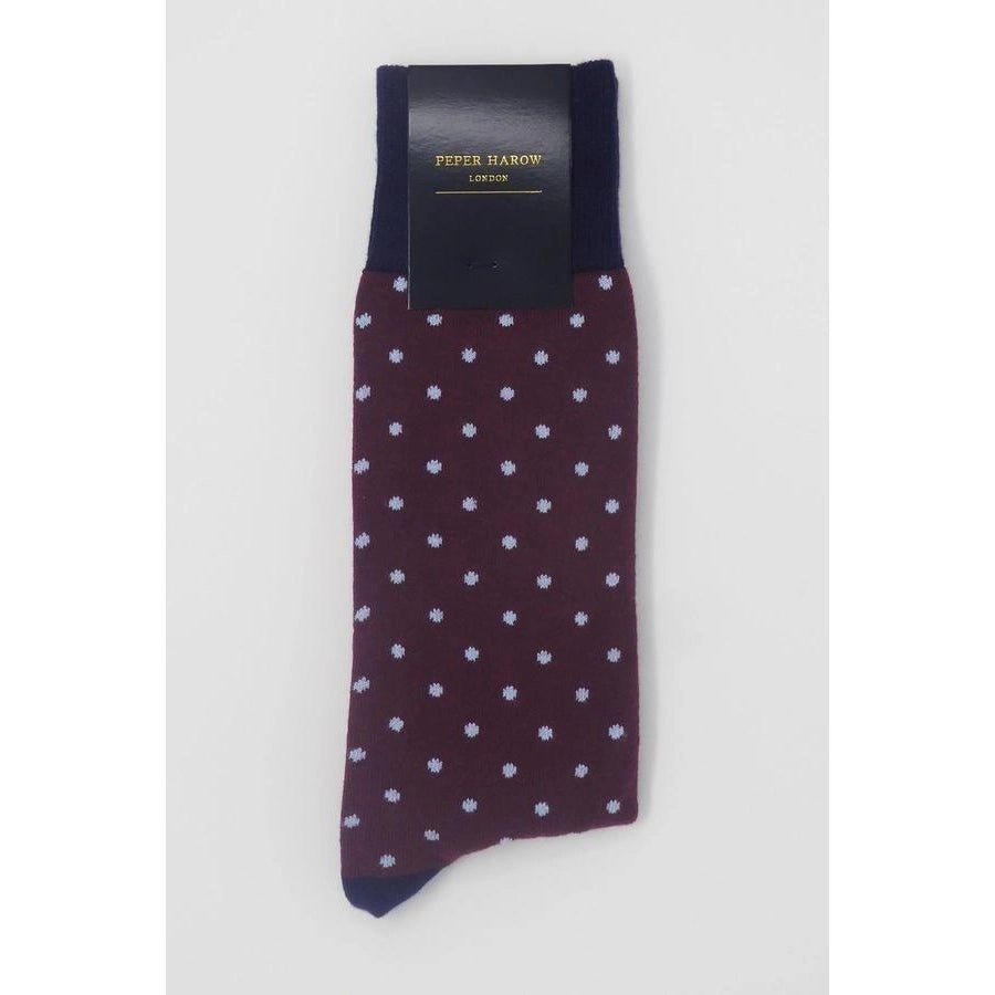 Peper Harow, “Pin Polka” Burgundy, Luxury Men’s Socks One Size Supima Cotton…