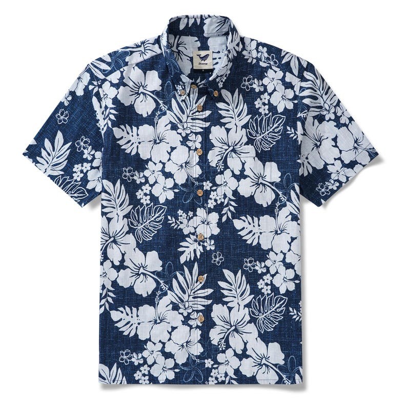 Blue Floral Hawaiian Shirt, Aloha Men Hawaiian Beach Shirt, Men Hawaiian Shirt