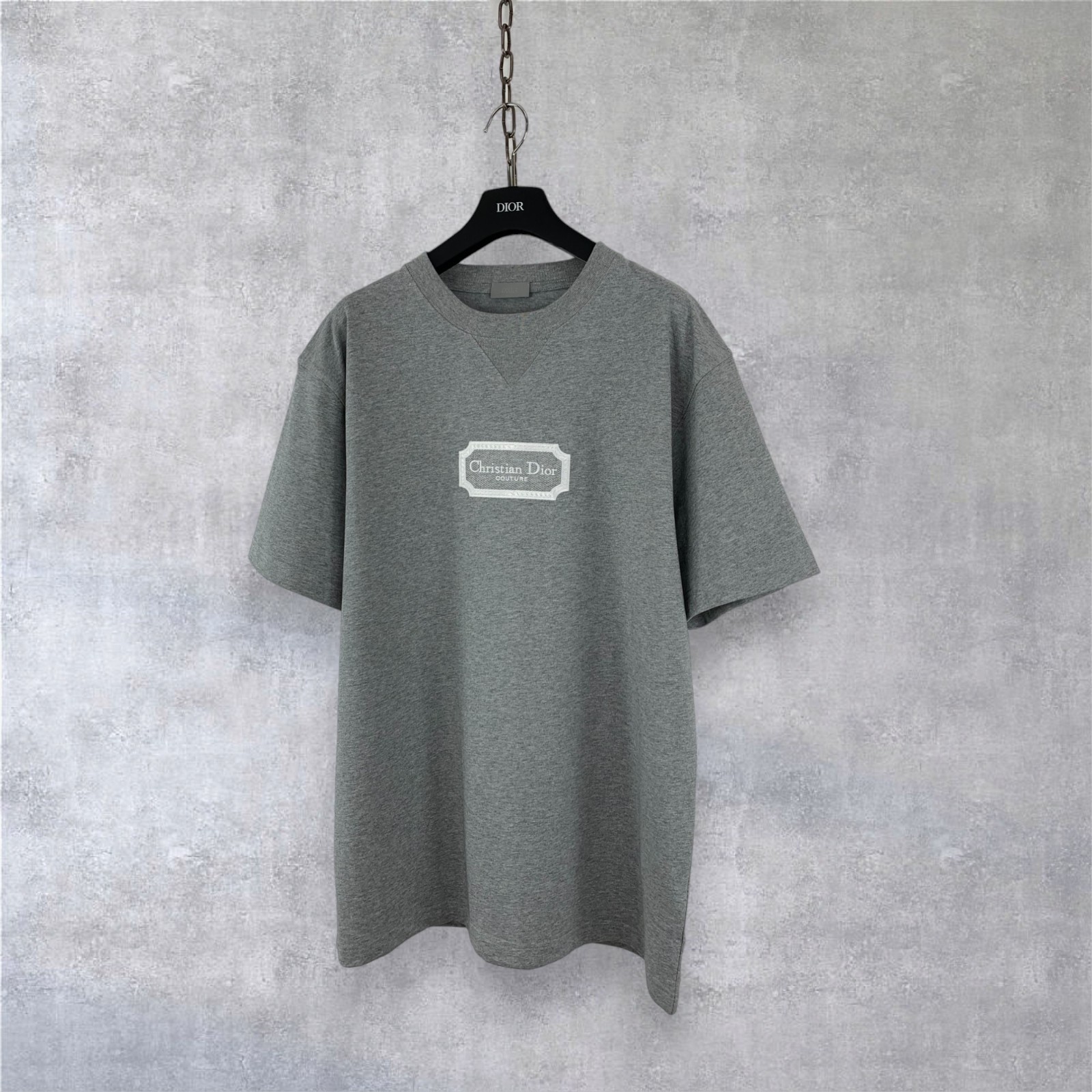 Christian Dior Couture Embroidered Logo Cotton Jersey T-Shirt Gray Size M
