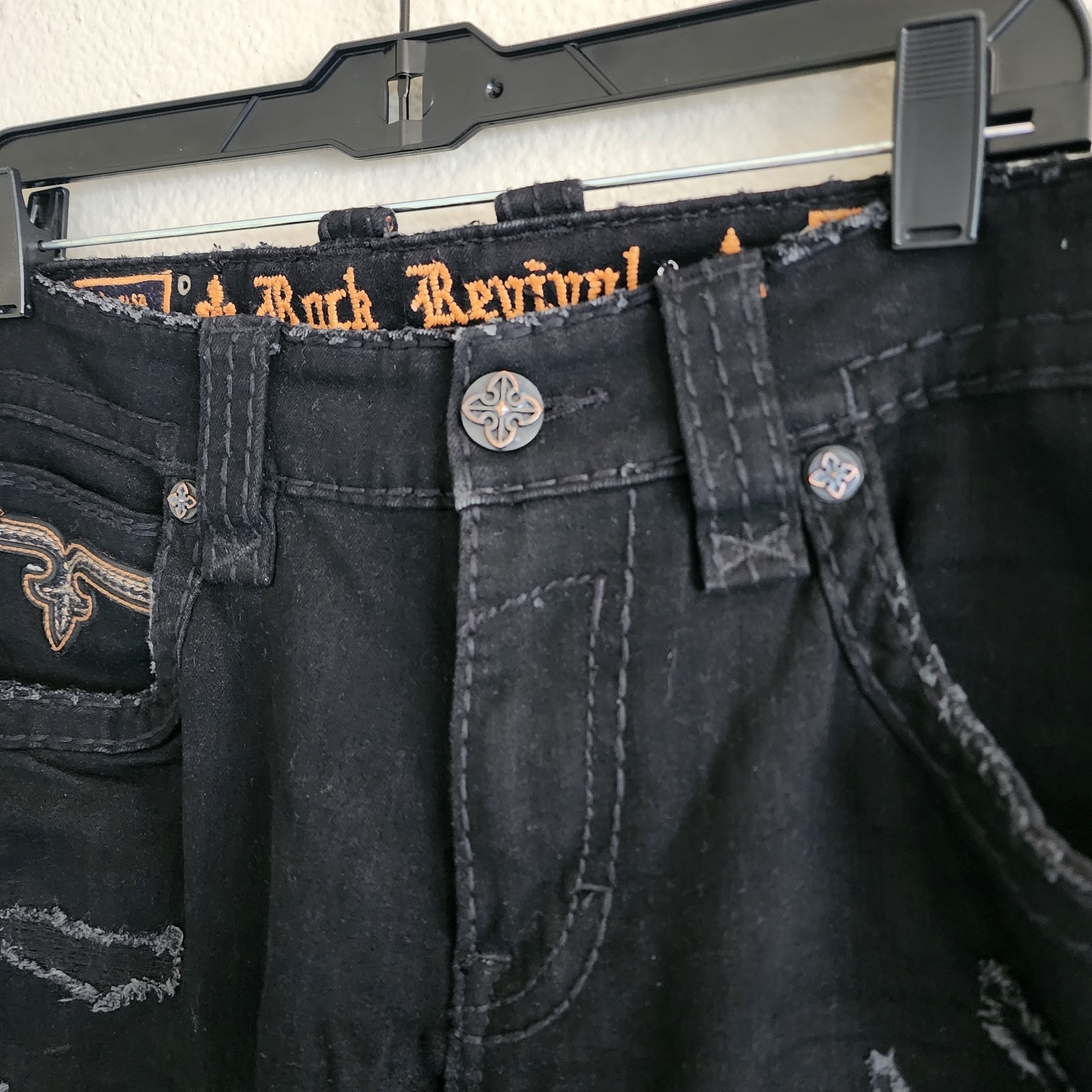 Rock Revival Baran Straight Mens Black Distressed Jeans Size 34×30