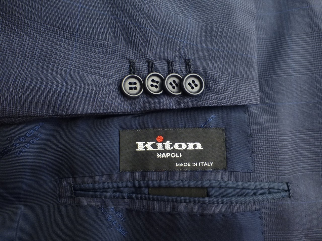 Kiton Blazer 56R/46R Blue Gray Plaid Super150 Excellent Condition Suit Jacket
