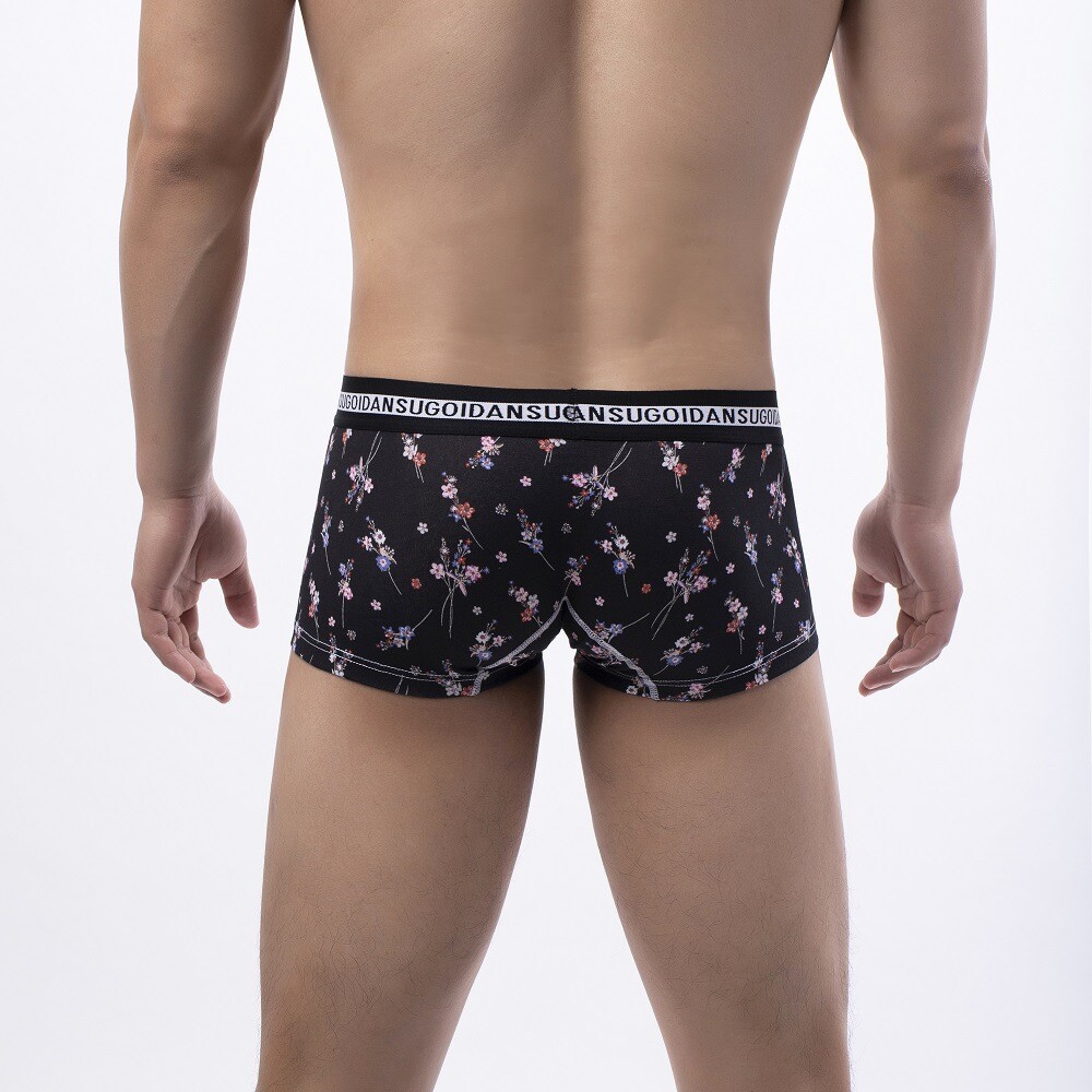 Sexy slim floral flat-angle men’s panties cotton personalized printed panties