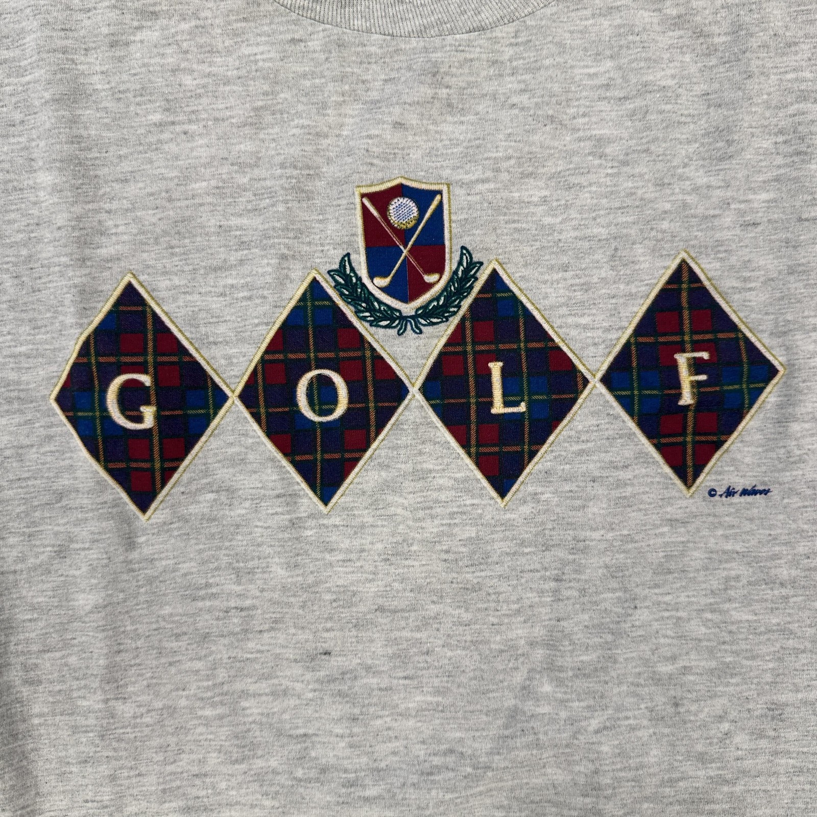 Mens Jerzees Shirt Apx:Large Gray Golf Argyle Crest Graphic Heavyweight Tee
