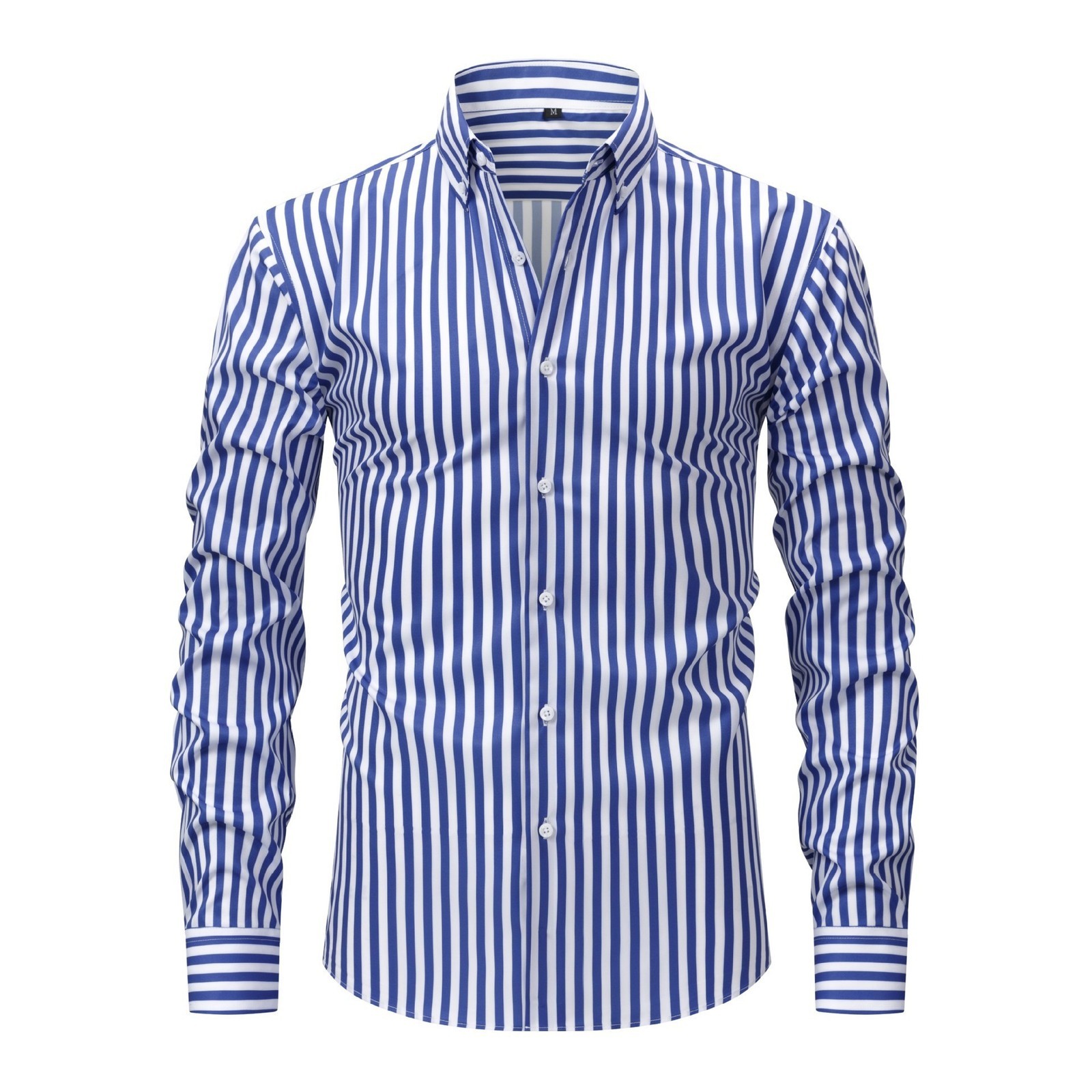 Mens Dress Shirts Formal Business Long Sleeves Elastic Striped Casual Shirts Top