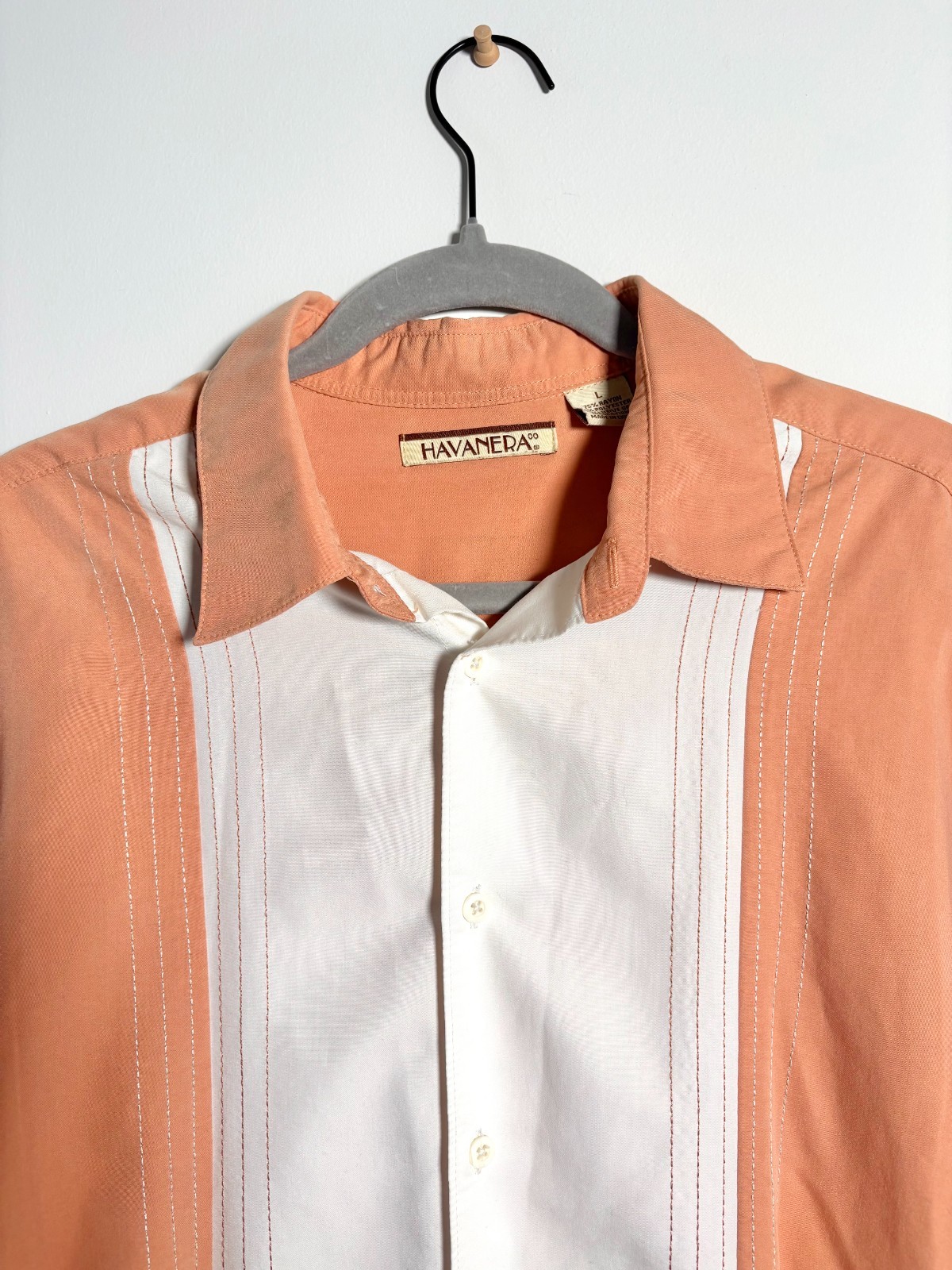 HAVANERA CABANA SHIRT mens peach and white size Large