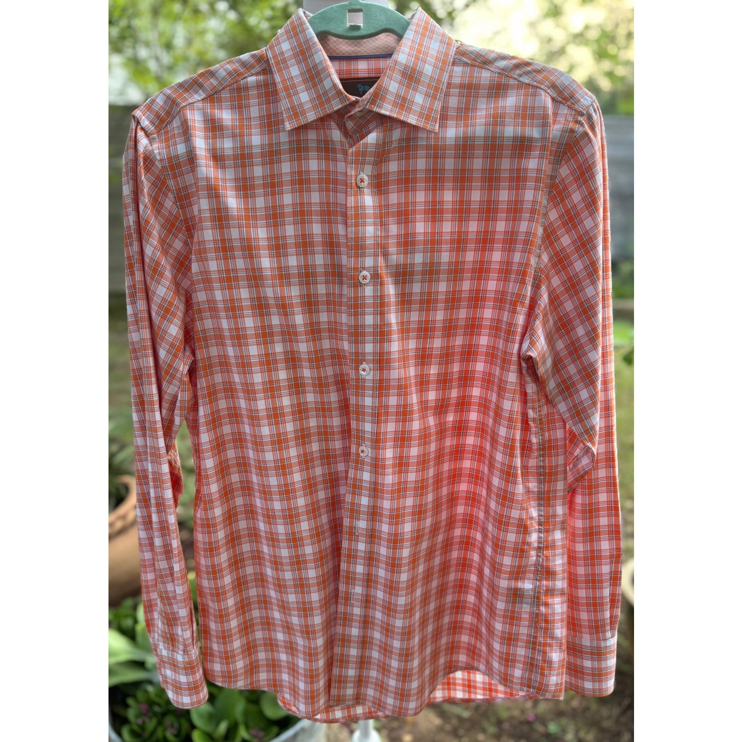 James Tattersal London Orange and Blue Plaid shirt Size 14.5/15