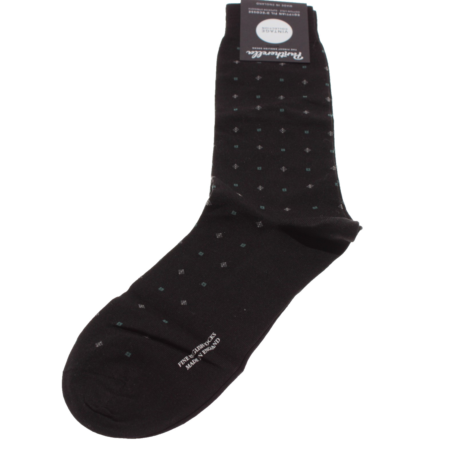 Pantherella NWT Molton Dress Socks Size M in Black with Mini Geometric Print