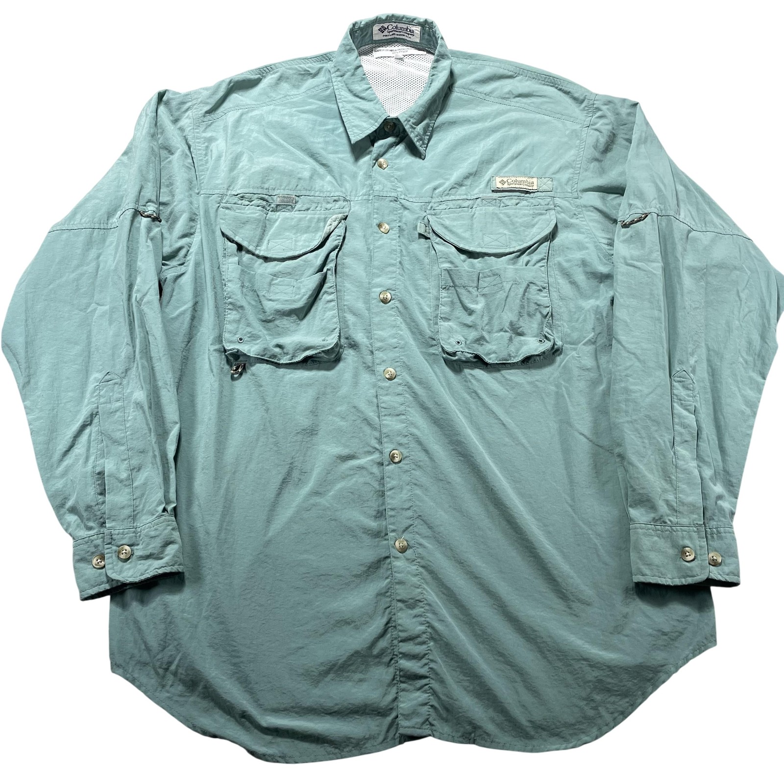 Vintage Columbia Shirt Mens Large Blue Vented Fishing Button Front Long Sleeve