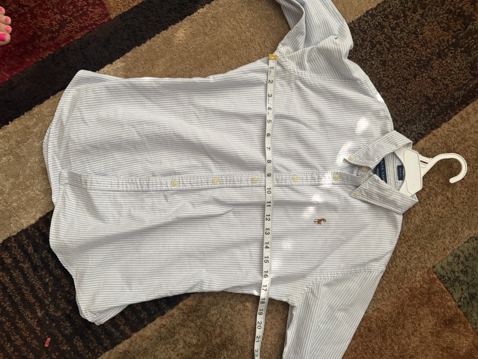 Ralph Lauren boys Dress Shirt Blue/White Striped Slim Fit 8 Cotton Easy Care