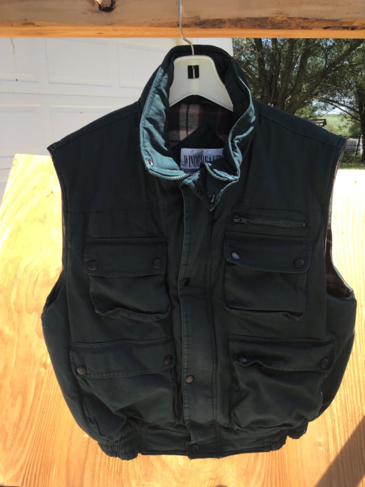 Windbreaker Flannel‑Lined Utility Vest Men’s Medium Dark Green Outdoor Workwear