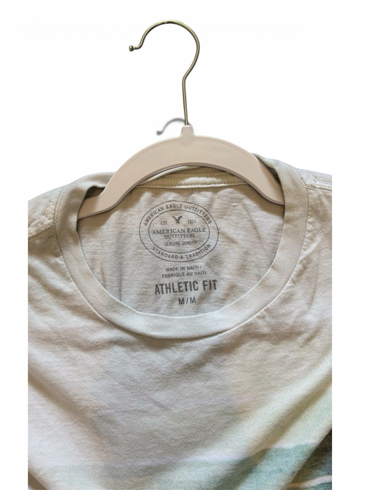 American Eagle Men T Shirt White Green Ocean Wave Graphic Short Sleeve Size M