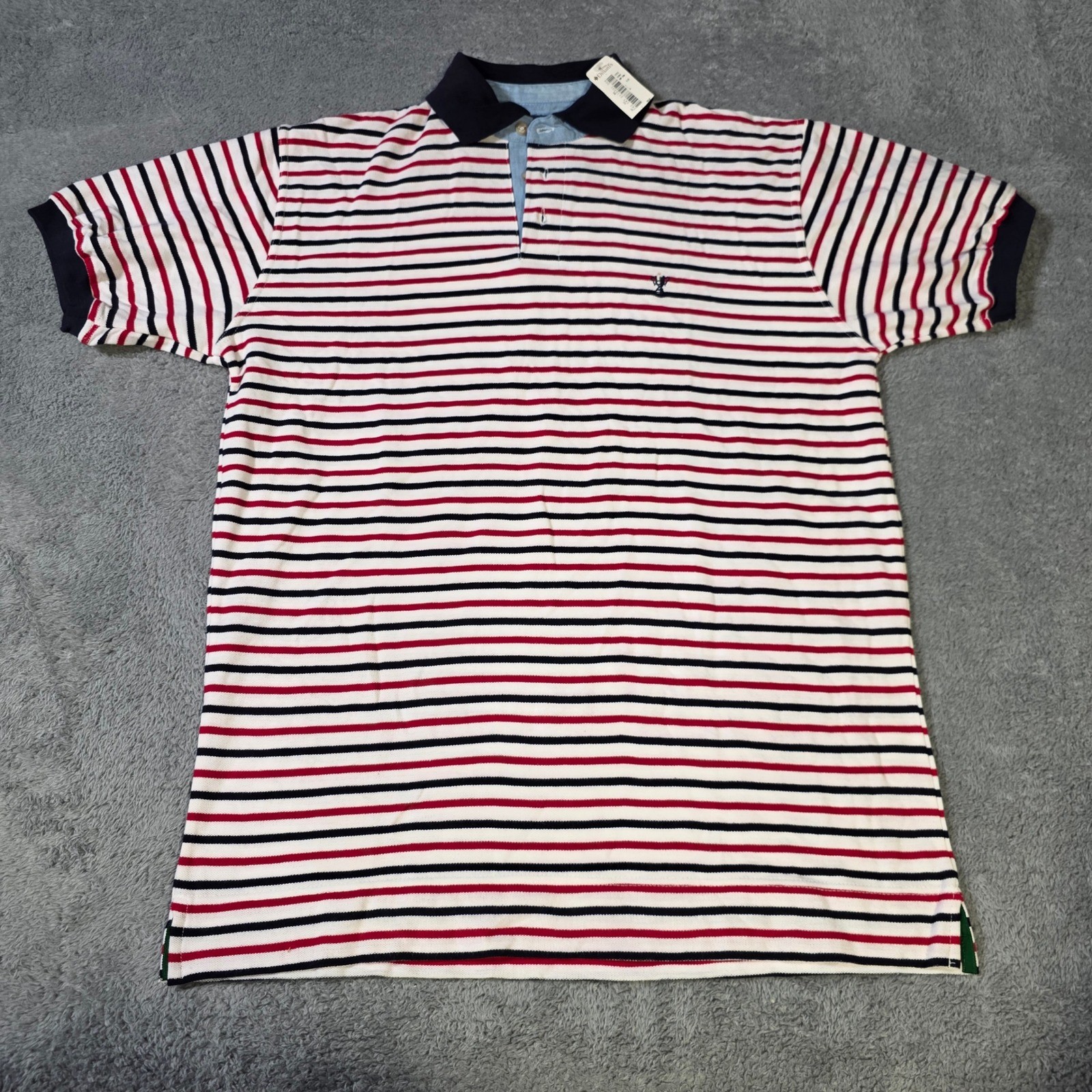 Regatta Sport Mens Large Polo Shirt Red White Navy Striped Nautical Cotton NWT