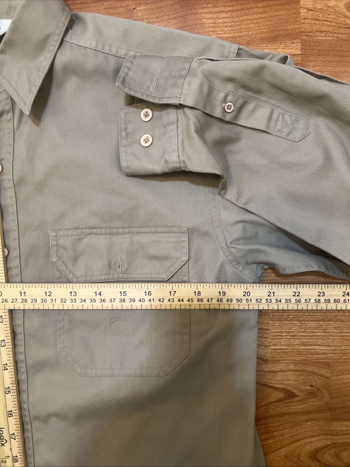 Key Men’s Medium Regular Khaki Work Shirt 65/35 Twill Utility Button Front VTG