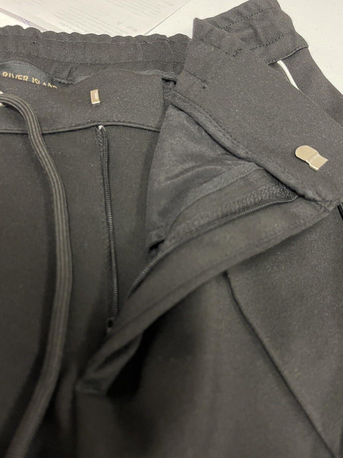 River Island Sweatpants Men 34×29 Black Super Skinny Side Trim Zip N202