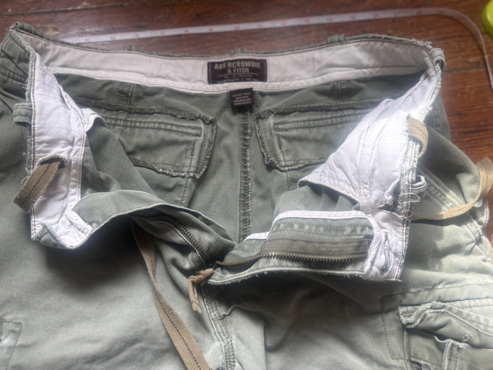 Vtg Abercrombie & Fitch Green Cargo Shorts Mens 30-32 Heavy Military Utility Y2K