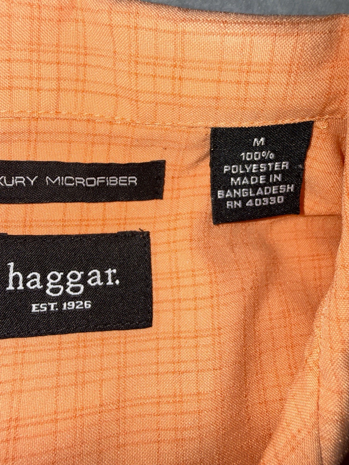 Haggar Luxury Microfiber Camp Shirt Men’s Medium Peach Coral Short Sleeve