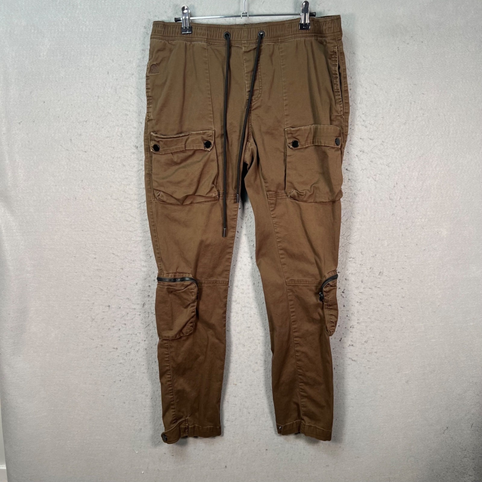 Kuwalla Tee Mens Large Cargo Jogger Pants Brown Drawstring Elastic Waist