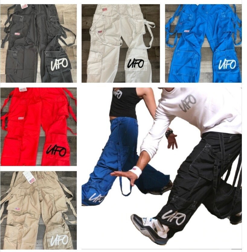 NWT Vintage 90s UFO Spell Out Parachute Rave Cargo Pants Size XS, S, M
