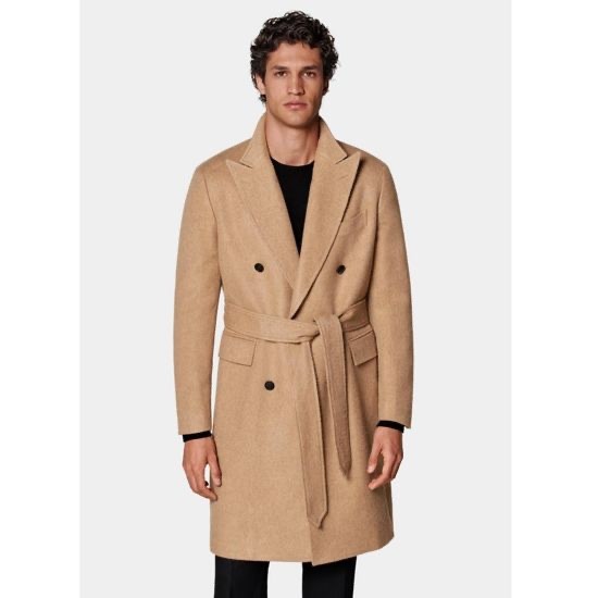 Mens SUITSUPPLY Belted Camel Topcoat – Size US38