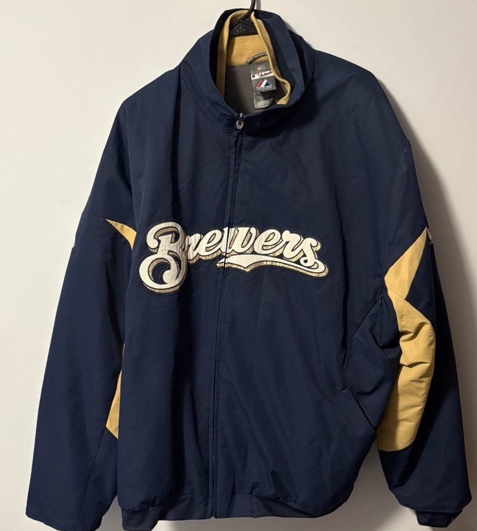 Majestic Milwaukee Brewers Mens 2XL MLB Authentic Therma Base Full Zip Jacket