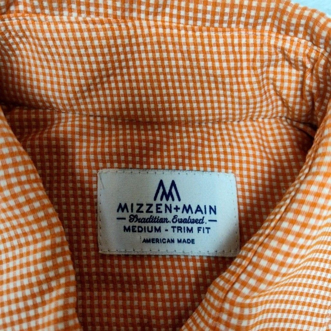 Mizzen+Main Shirt Mens M Orange Gingham Slim Point Collar Long Sleeve Trim Fit
