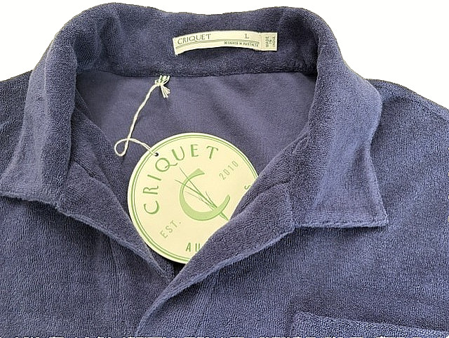 NEW Criquet Terrycloth Terry Cloth Players Polo Shirt Navy Blue Mens Sz L Large