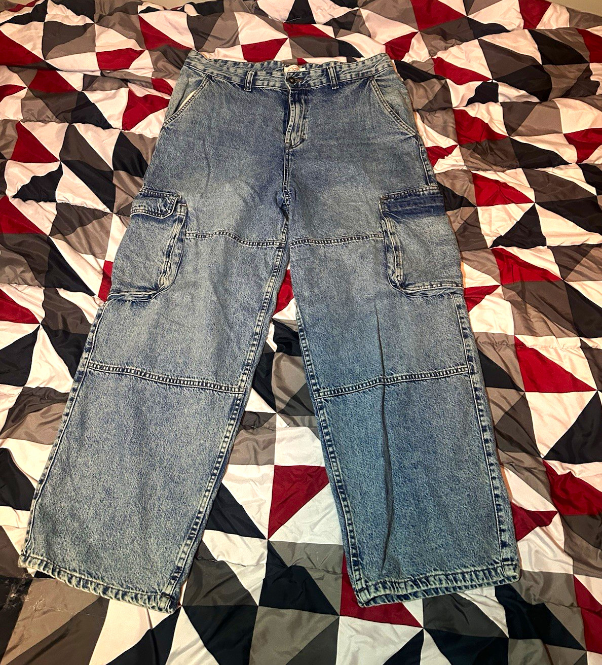 Lee Cooper Men’s Blue Light Wash Cargo Denim Jeans Regular Fit Pockets