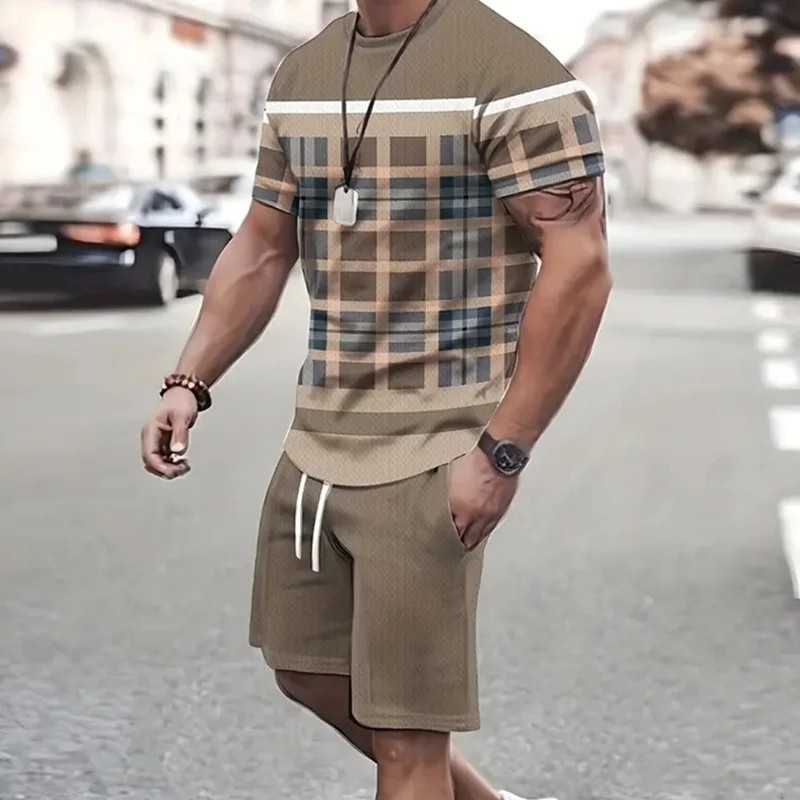Mens Sports Set Short Sleeve T Shirt Running Shorts Two Piece Athletic Tracksuit