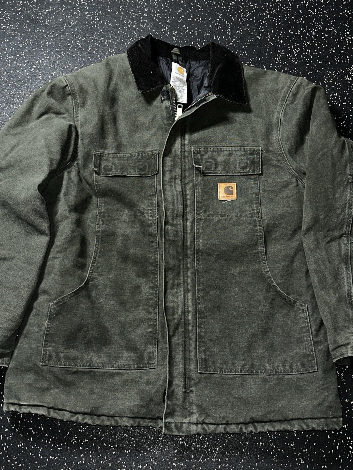 Carhartt Jacket Mens XLT Green C26 MOS Duck Canvas Corduroy Collar Barn Jacket