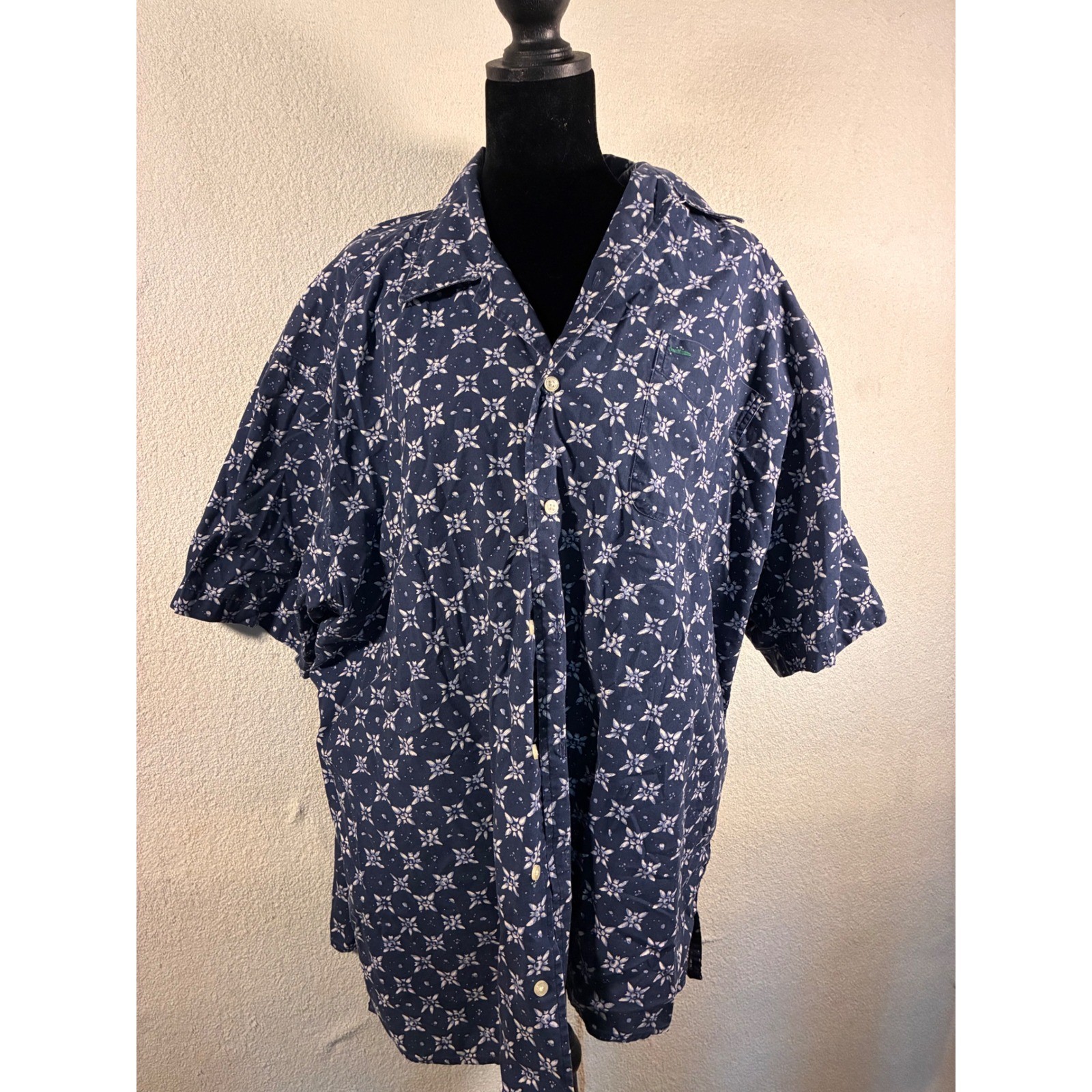 Tommy Hilfiger Button Down Shirt Mens XL Navy Blue Excellent Geometric Floral