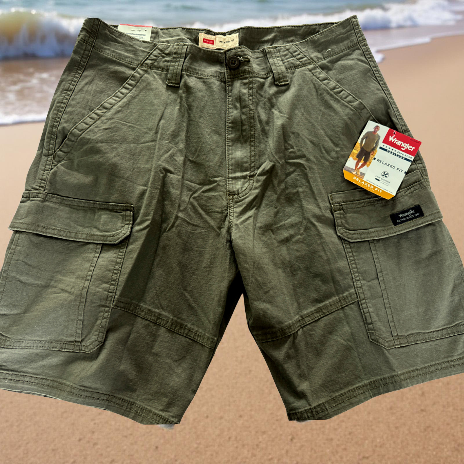 Wrangler Five Star Heritage Cargo Short 42X10″ Green Stretch Cotton/Elastane New