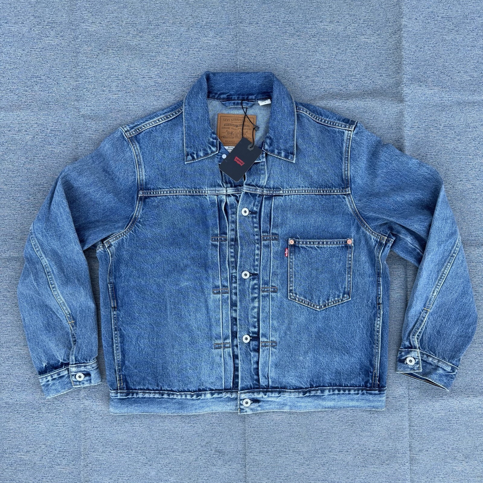 NWT Levis Premium Big E Type 1 Trucker Jacket Mens L Denim Buckle Cinch Back New
