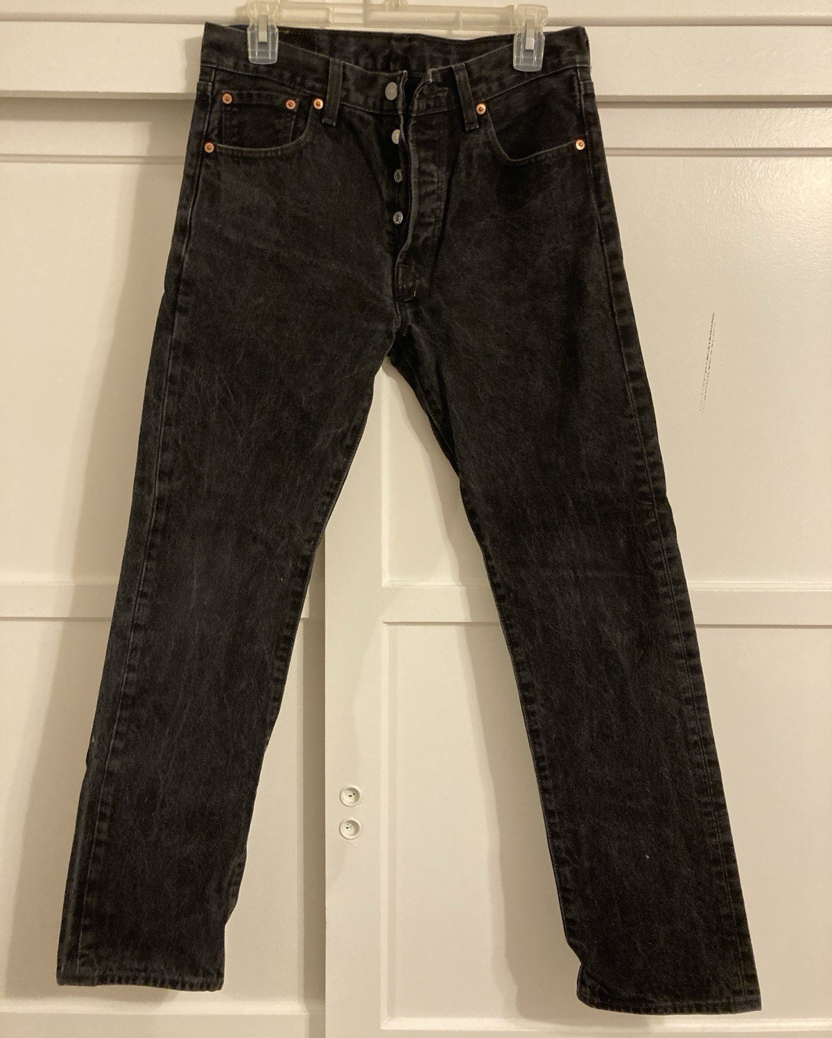 Levi’s 501 Men’s Black Dark Wash Straight Leg Denim Jeans Regular Fit Button Fly