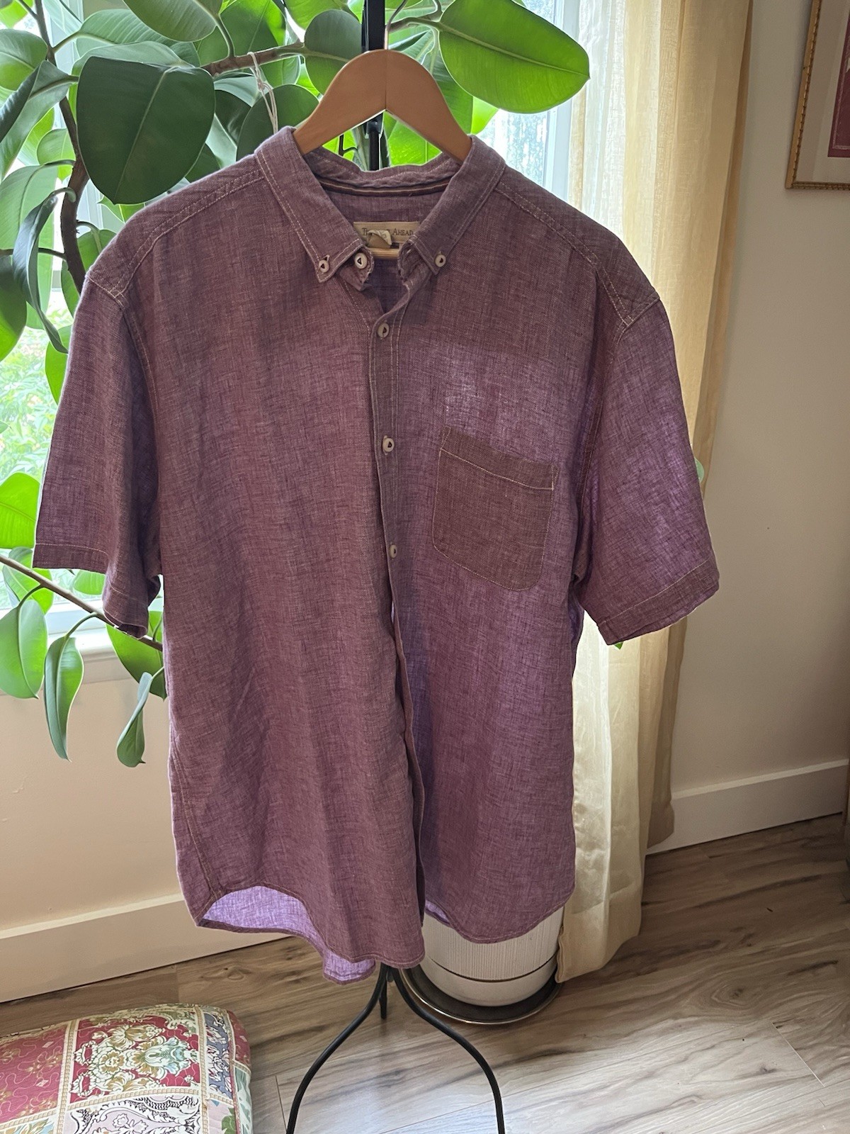 Territory Ahead Men XL Plum Linen Cotton Blend Shirt Sleeve Button Down summer