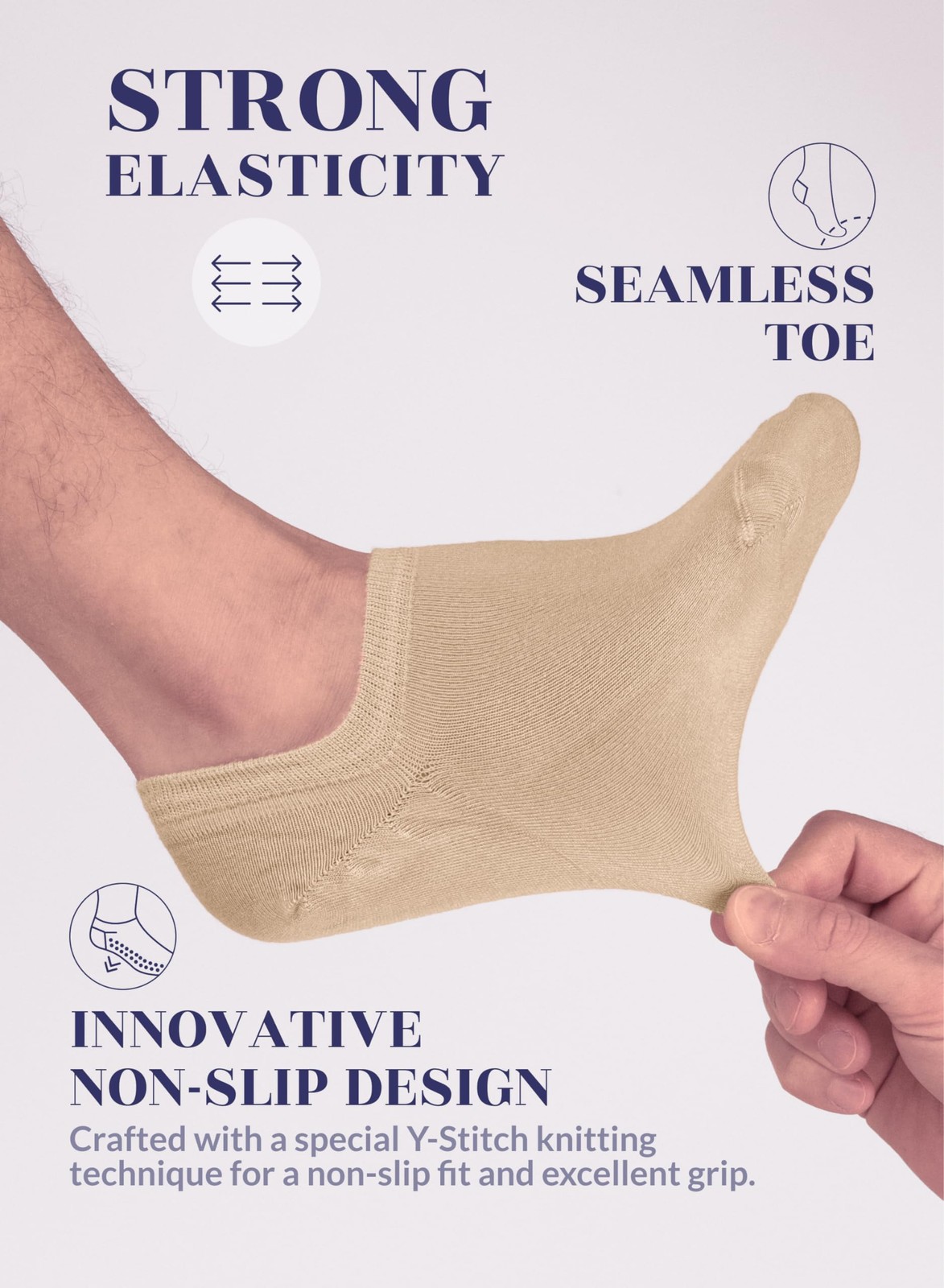 Men Bamboo No Show Sneaker Socks, Non Slip, 12 Pairs, by Hugh Ugoli