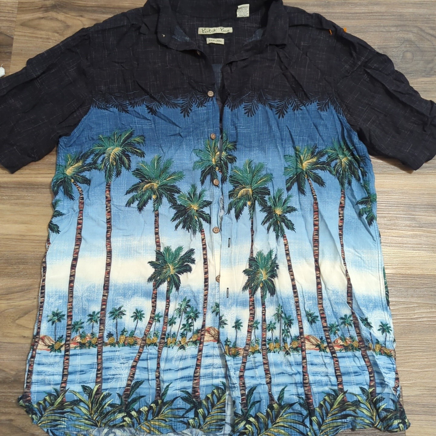 Batick Bay Men’s XXL Shirt Hawaiian Button Up Short Sleeve Palm Tree 100% Rayon