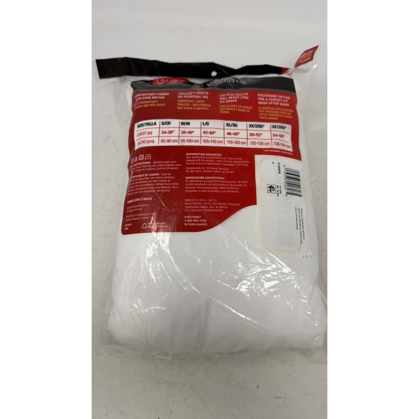 Hanes Mens 6 Pack White Crew Neck T-Shirts ComfortSoft Tagless XL 2135P6