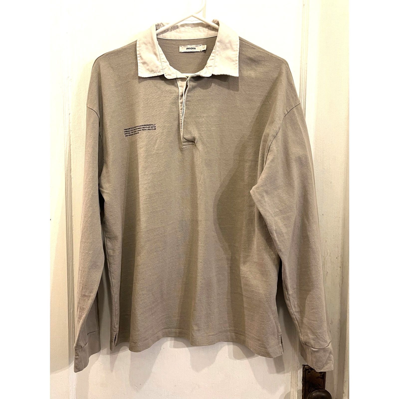 PANGAIA Gray Long Sleeve Polo Shirt Pullover Sweatshirt Top Mens Size Large